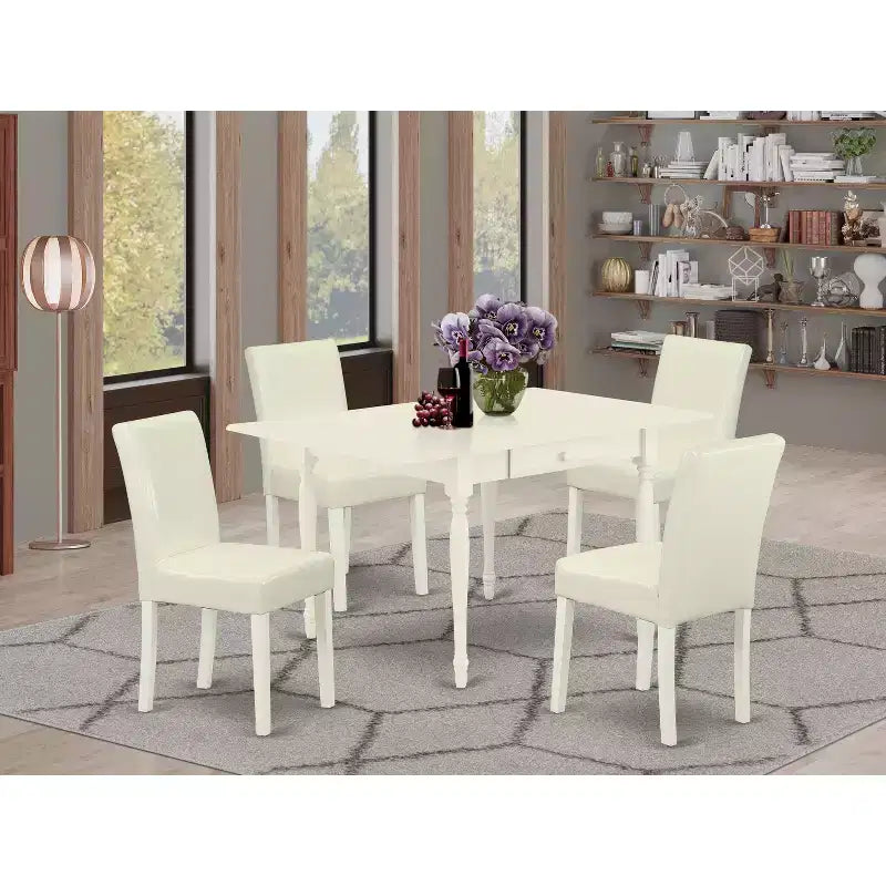 5-Piece Linen White Finish Solid Wood Top - Dining Room Set (Seats-4)