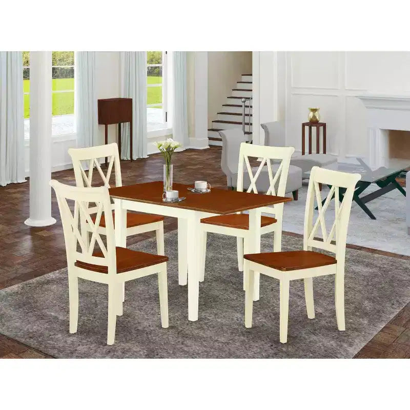 5-Pc Buttermilk and Cherry Solid Wood Top-Dining Room Set-Seats 4