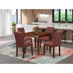 5-Piece Mahogany Finish Solid Wood Top - Square Dining Room Set - Seats 4