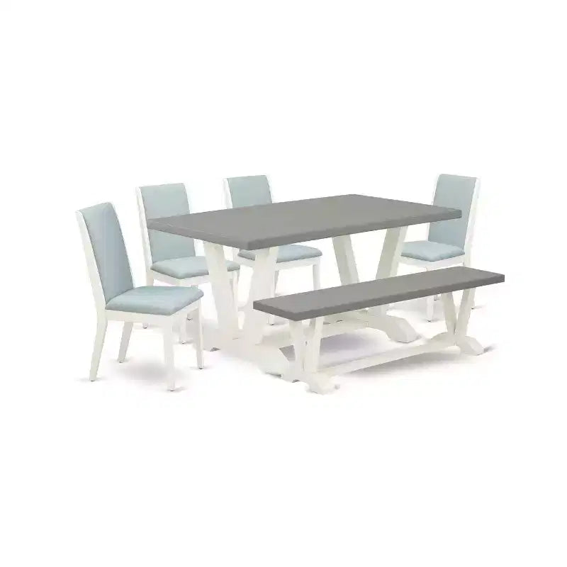 HomeStock 6-Piece Rectangle Natural Oak Finish Solid Wood Top Dining Table with 1-Bench, 4-Chairs