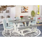 6-Piece Rectangle Natural Oak Finish Solid Wood Top Dining Table with 1-Bench, 4-Chairs