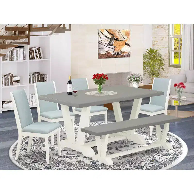 6-Piece Rectangle Natural Oak Finish Solid Wood Top Dining Table with 1-Bench, 4-Chairs