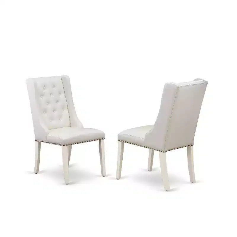 5-Piece Linen White Finish Solid Wood Top - Button Tufted Dining Room Set - Seats 4