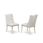 5-Piece Linen White Finish Solid Wood Top - Button Tufted Dining Room Set - Seats 4