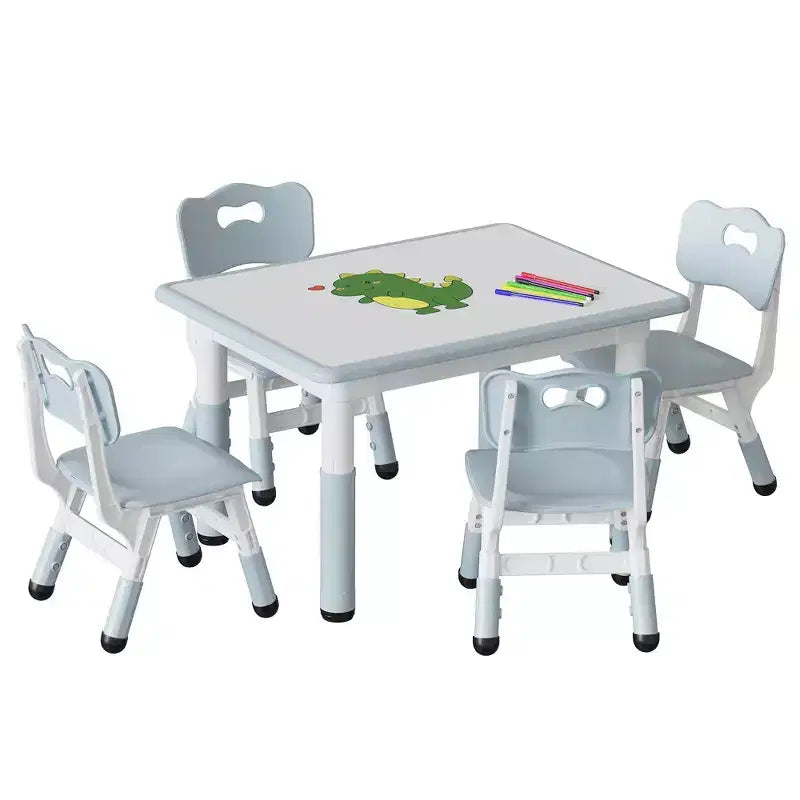 Kids Table and 4 Chairs Set, Kids Study Table and Chair Set with Graffiti Desktop & Non-Slip Legs, Height Adjustable Toddler Activity Table