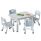 Kids Table and 4 Chairs Set, Kids Study Table and Chair Set with Graffiti Desktop & Non-Slip Legs, Height Adjustable Toddler Activity Table