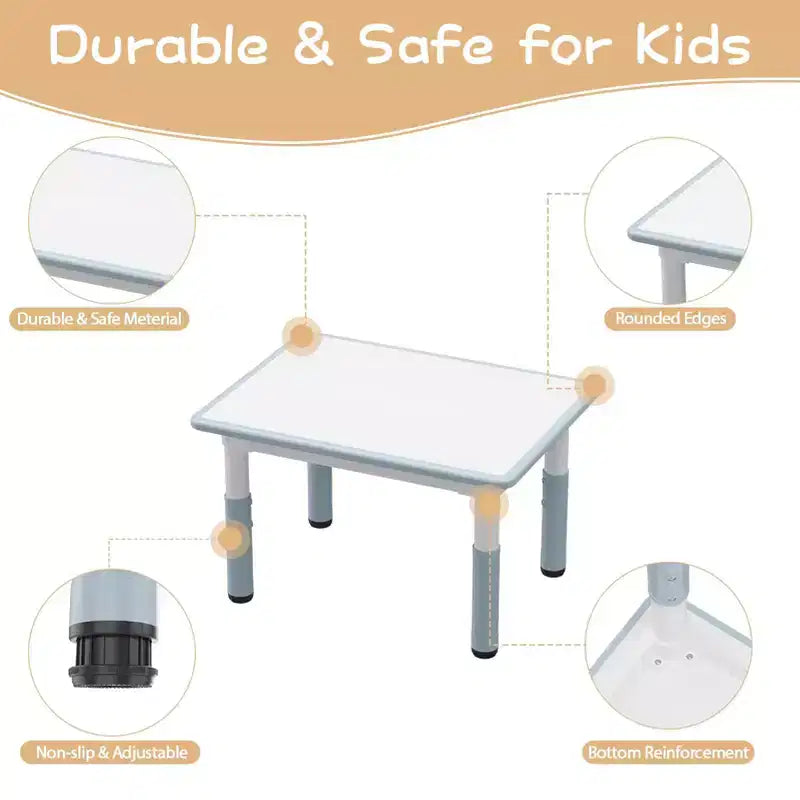 Kids Table and 4 Chairs Set, Kids Study Table and Chair Set with Graffiti Desktop & Non-Slip Legs, Height Adjustable Toddler Activity Table