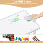 Kids Table and 4 Chairs Set, Kids Study Table and Chair Set with Graffiti Desktop & Non-Slip Legs, Height Adjustable Toddler Activity Table
