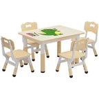 Kids Table and 4 Chairs Set, Kids Study Table and Chair Set with Graffiti Desktop & Non-Slip Legs, Height Adjustable Toddler Activity Table