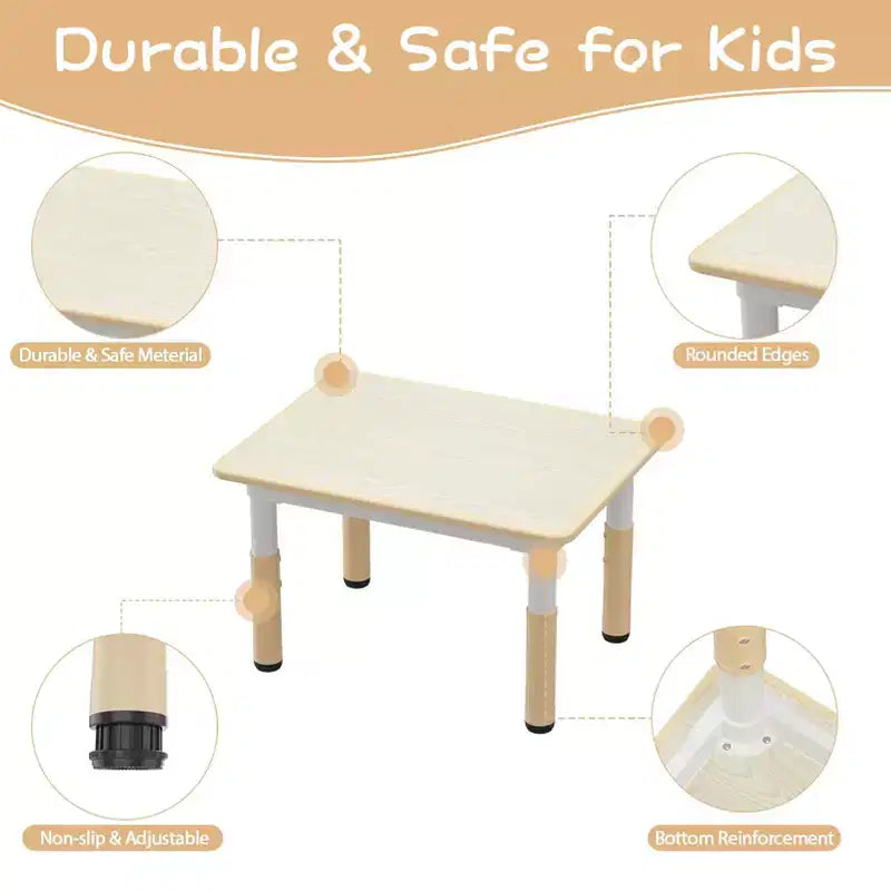 Kids Table and 4 Chairs Set, Kids Study Table and Chair Set with Graffiti Desktop & Non-Slip Legs, Height Adjustable Toddler Activity Table