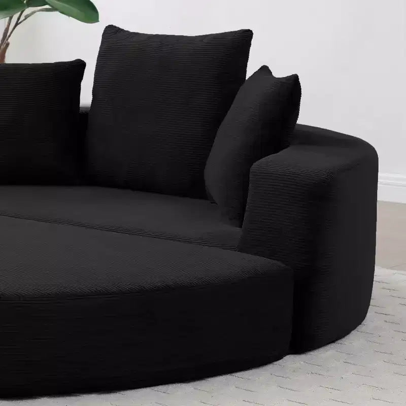 Corduroy Lounge Convertible Floor Sofa Bed with Pillows,Round Futon Couch Sleeper Sofa for Living Room,Bedroom