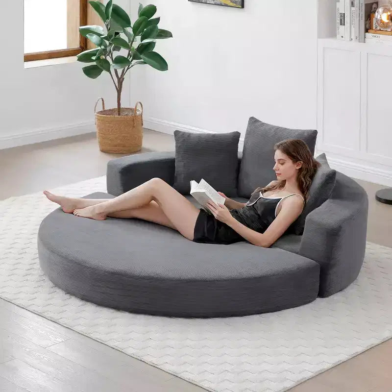 Corduroy Lounge Convertible Floor Sofa Bed with Pillows,Round Futon Couch Sleeper Sofa for Living Room,Bedroom