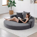 Corduroy Lounge Convertible Floor Sofa Bed with Pillows,Round Futon Couch Sleeper Sofa for Living Room,Bedroom