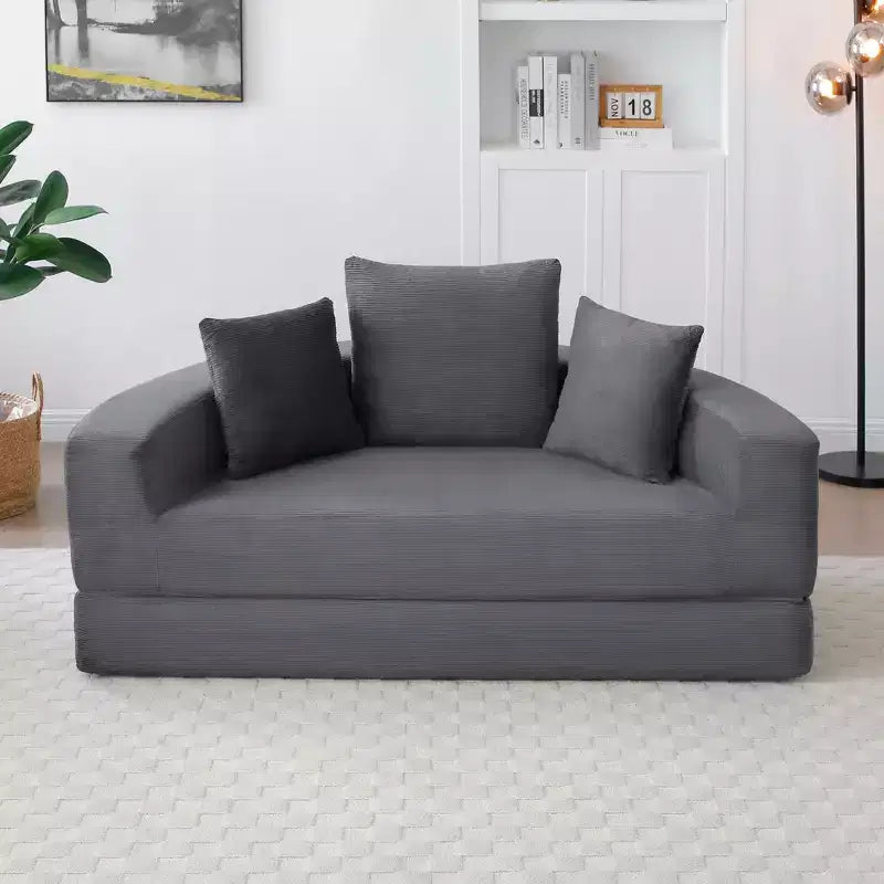 Corduroy Lounge Convertible Floor Sofa Bed with Pillows,Round Futon Couch Sleeper Sofa for Living Room,Bedroom