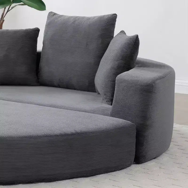 Corduroy Lounge Convertible Floor Sofa Bed with Pillows,Round Futon Couch Sleeper Sofa for Living Room,Bedroom
