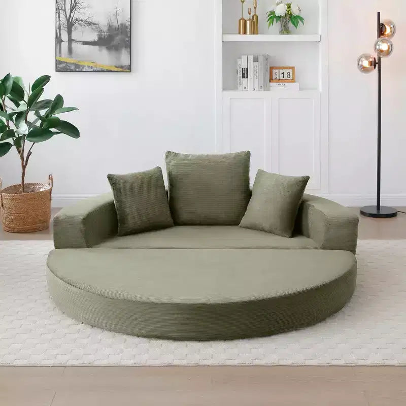 Corduroy Lounge Convertible Floor Sofa Bed with Pillows,Round Futon Couch Sleeper Sofa for Living Room,Bedroom