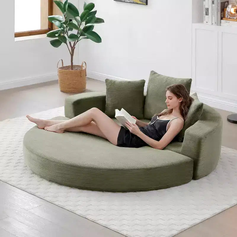 Corduroy Lounge Convertible Floor Sofa Bed with Pillows,Round Futon Couch Sleeper Sofa for Living Room,Bedroom