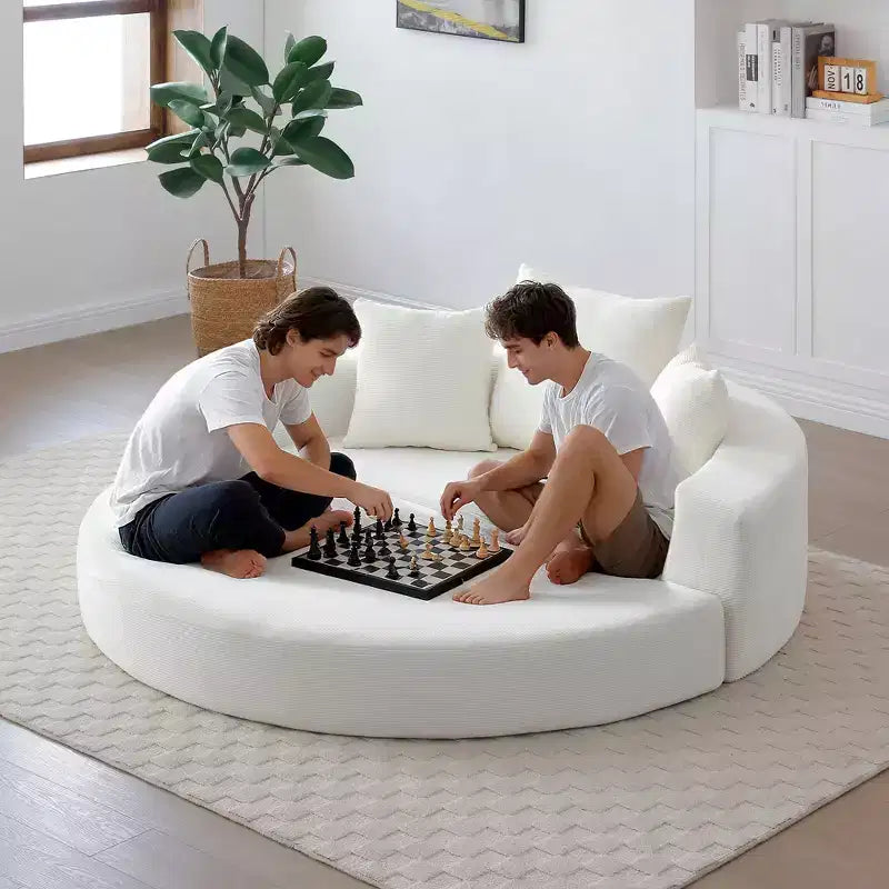 Corduroy Lounge Convertible Floor Sofa Bed with Pillows,Round Futon Couch Sleeper Sofa for Living Room,Bedroom