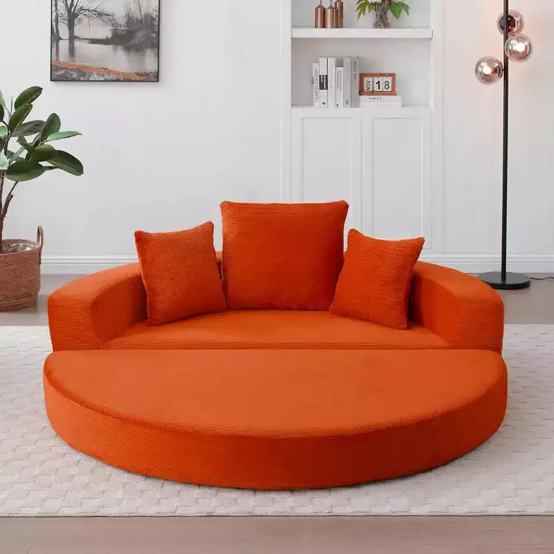 Corduroy Lounge Convertible Floor Sofa Bed with Pillows,Round Futon Couch Sleeper Sofa for Living Room,Bedroom