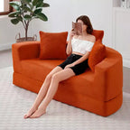 Corduroy Lounge Convertible Floor Sofa Bed with Pillows,Round Futon Couch Sleeper Sofa for Living Room,Bedroom