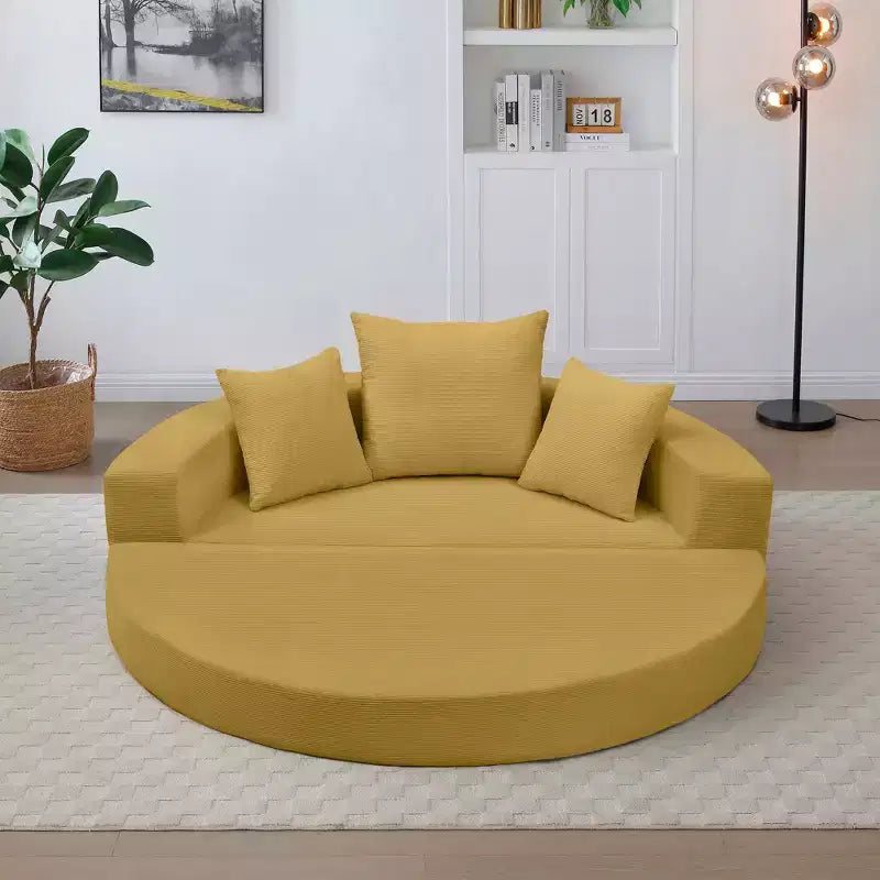 Corduroy Lounge Convertible Floor Sofa Bed with Pillows,Round Futon Couch Sleeper Sofa for Living Room,Bedroom