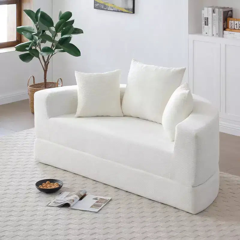 Corduroy Lounge Convertible Floor Sofa Bed with Pillows,Round Futon Couch Sleeper Sofa for Living Room,Bedroom