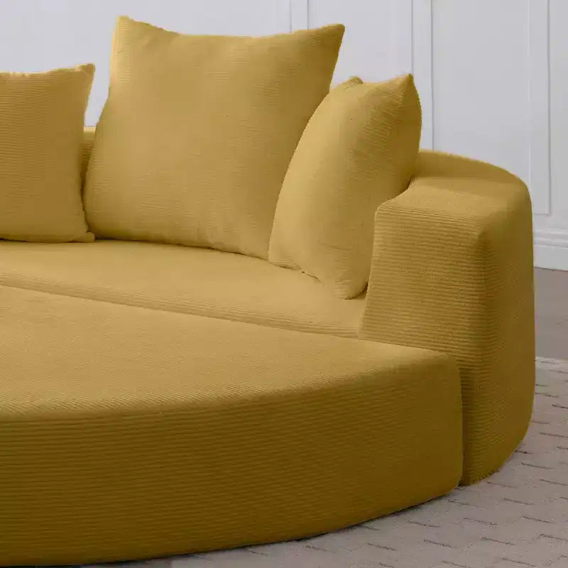 Corduroy Lounge Convertible Floor Sofa Bed with Pillows,Round Futon Couch Sleeper Sofa for Living Room,Bedroom