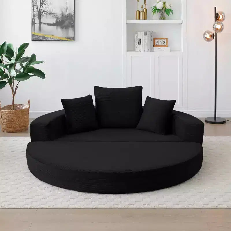 Corduroy Lounge Convertible Floor Sofa Bed with Pillows,Round Futon Couch Sleeper Sofa for Living Room,Bedroom