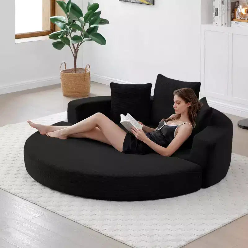 Corduroy Lounge Convertible Floor Sofa Bed with Pillows,Round Futon Couch Sleeper Sofa for Living Room,Bedroom