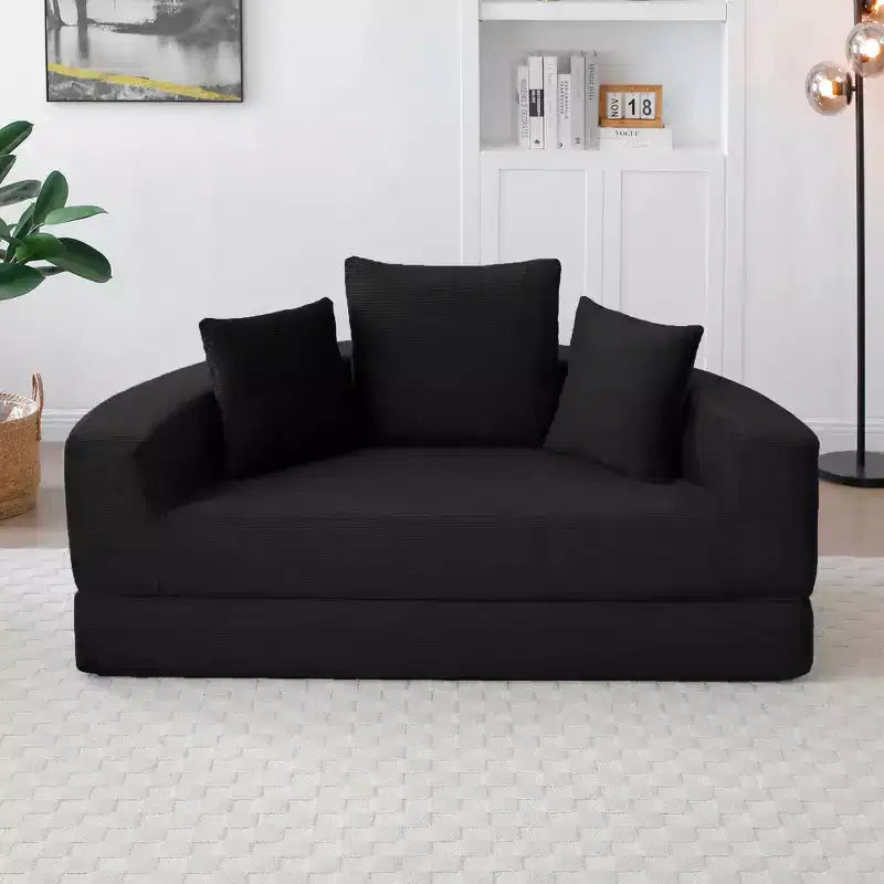 Corduroy Lounge Convertible Floor Sofa Bed with Pillows,Round Futon Couch Sleeper Sofa for Living Room,Bedroom