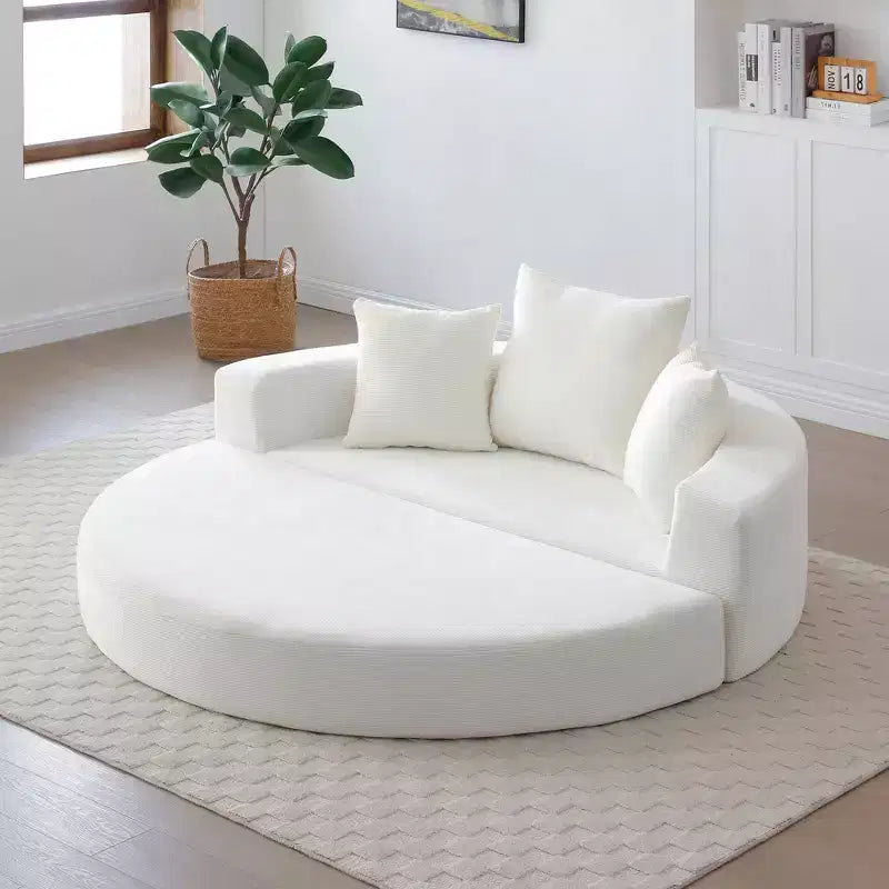 Okak Corduroy Lounge Convertible Floor Sofa Bed with Pillows,Round Futon Couch Sleeper Sofa for Living Room,Bedroom