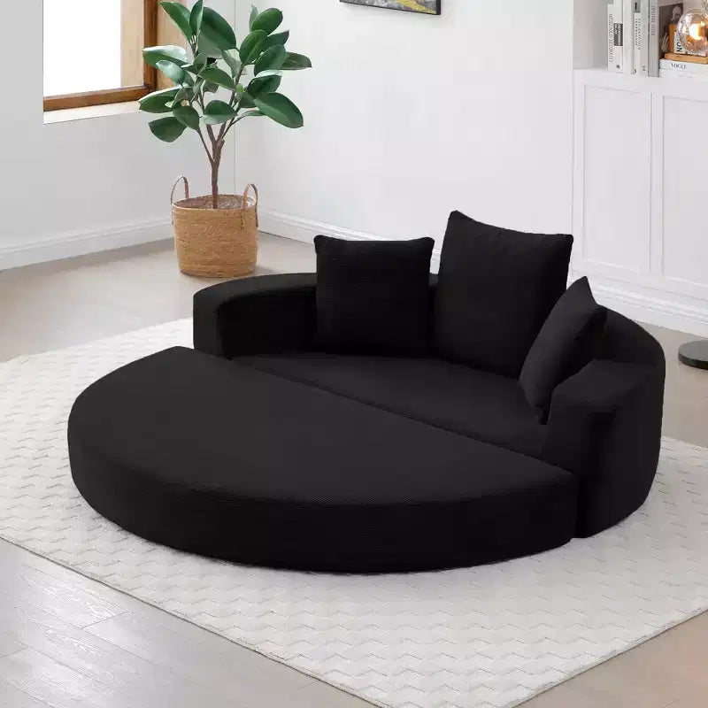 Corduroy Lounge Convertible Floor Sofa Bed with Pillows,Round Futon Couch Sleeper Sofa for Living Room,Bedroom