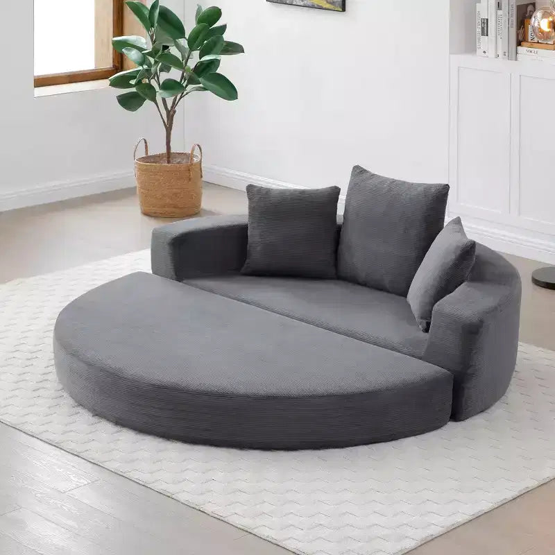 Corduroy Lounge Convertible Floor Sofa Bed with Pillows,Round Futon Couch Sleeper Sofa for Living Room,Bedroom