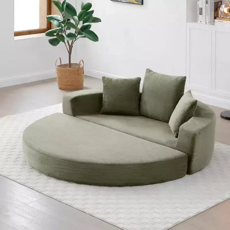 Corduroy Lounge Convertible Floor Sofa Bed with Pillows,Round Futon Couch Sleeper Sofa for Living Room,Bedroom