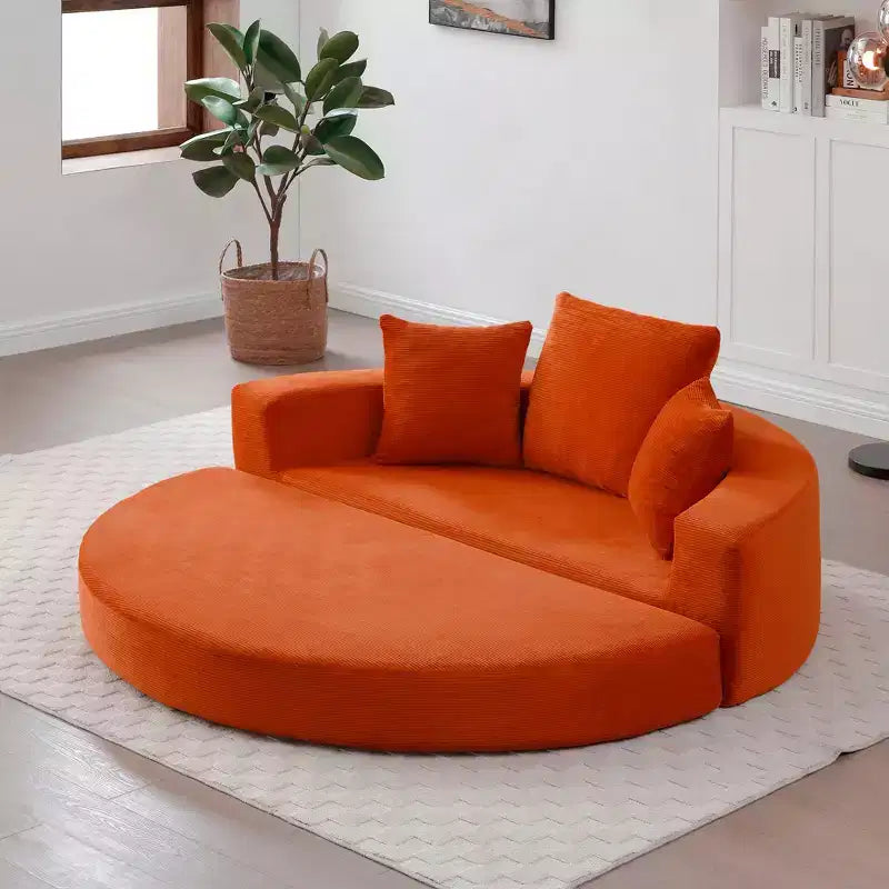 Corduroy Lounge Convertible Floor Sofa Bed with Pillows,Round Futon Couch Sleeper Sofa for Living Room,Bedroom