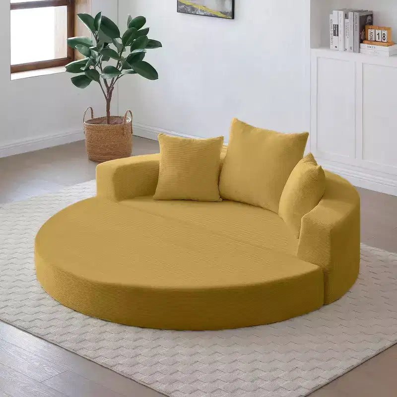 Corduroy Lounge Convertible Floor Sofa Bed with Pillows,Round Futon Couch Sleeper Sofa for Living Room,Bedroom