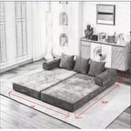Chenille Lounge Floor Sofa Bed with Convertible Foldable Mattress,2-Seater Futon Couch Sleeper Sofa for Living Room,Bedroom