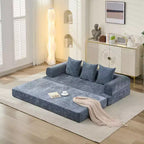 Chenille Lounge Floor Sofa Bed with Convertible Foldable Mattress,2-Seater Futon Couch Sleeper Sofa for Living Room,Bedroom