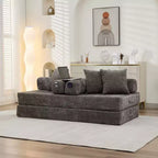 Chenille Lounge Floor Sofa Bed with Convertible Foldable Mattress,2-Seater Futon Couch Sleeper Sofa for Living Room,Bedroom