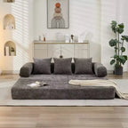 Chenille Lounge Floor Sofa Bed with Convertible Foldable Mattress,2-Seater Futon Couch Sleeper Sofa for Living Room,Bedroom