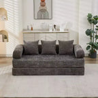 Chenille Lounge Floor Sofa Bed with Convertible Foldable Mattress,2-Seater Futon Couch Sleeper Sofa for Living Room,Bedroom