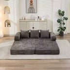 Chenille Lounge Floor Sofa Bed with Convertible Foldable Mattress,2-Seater Futon Couch Sleeper Sofa for Living Room,Bedroom