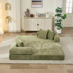 Chenille Lounge Floor Sofa Bed with Convertible Foldable Mattress,2-Seater Futon Couch Sleeper Sofa for Living Room,Bedroom