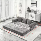 Chenille Lounge Floor Sofa Bed with Convertible Foldable Mattress,2-Seater Futon Couch Sleeper Sofa for Living Room,Bedroom