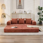 Chenille Lounge Floor Sofa Bed with Convertible Foldable Mattress,2-Seater Futon Couch Sleeper Sofa for Living Room,Bedroom
