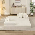 Chenille Lounge Floor Sofa Bed with Convertible Foldable Mattress,2-Seater Futon Couch Sleeper Sofa for Living Room,Bedroom