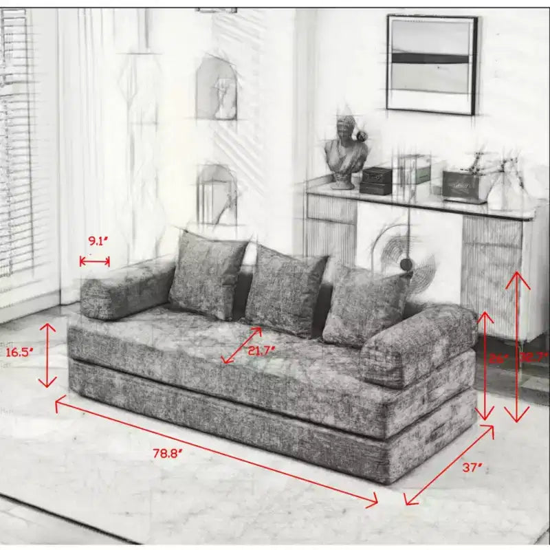 Chenille Lounge Floor Sofa Bed with Convertible Foldable Mattress,2-Seater Futon Couch Sleeper Sofa for Living Room,Bedroom