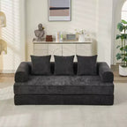 Chenille Lounge Floor Sofa Bed with Convertible Foldable Mattress,2-Seater Futon Couch Sleeper Sofa for Living Room,Bedroom