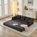 Chenille Lounge Floor Sofa Bed with Convertible Foldable Mattress,2-Seater Futon Couch Sleeper Sofa for Living Room,Bedroom