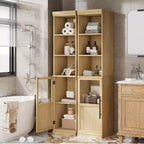 70 Bathroom Storage Cabinet, Tall Storage Cabinet with Doors for Kitchens, Bathrooms, Living Room, Natural